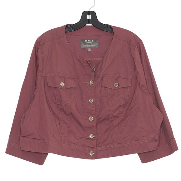 Torrid Cropped Jacket 3/4 Sleeve Cottage Academia Minimalist Retro Burgundy 3 3X - Picture 1 of 6